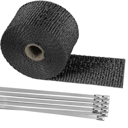 Deecam Exhaust Heat Wrap, 2'' x 16.5' Black Fiberglass Heat Resistant Exhaust Wrap Roll for Motorcycle, Car Exhaust Pipe Heat Insulation Muffler Tape with 10 Stainless Locking Ties