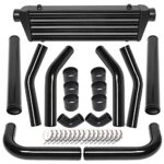 28" x 7" x 2.5" Universal Turbo Intercooler Kit with Intercooler + 8pcs Bent Pipes + 6pcs Straight Couplers + 2pcs 90 Degrees Elbow Couplers + 16pcs Clamps Black (8Pcs Black)