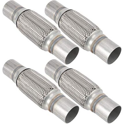 ZEONHAK 4 Pack 2 x 6 Inches Stainless Steel Heavy Duty Exhaust Flex Pipe, Double Braid Exhaust Flex Tube, Overall Length 10 Inches