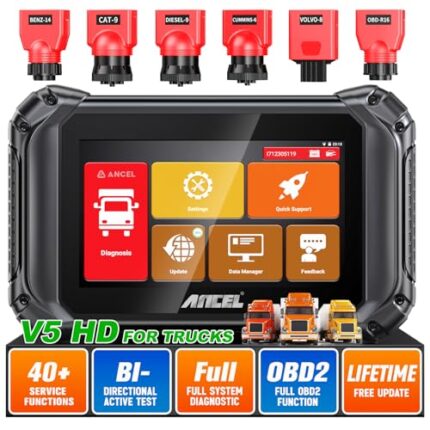 ANCEL V5 HD Heavy Duty Truck Scanner,2024 Elite Bidirectional Diesel Diagnostic Scan Tool,40+ Resets Full System Diagnostic Tool Code Reader ABS SRS DPF Regen for Truck & Commercial Vehicle