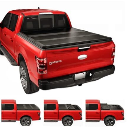 CARMOCAR Truck Bed Cover Replacement for 2009-2024 Dodge Ram 1500 2500 Crew Cab | 5.7FT Short Bed | Hard Tri-Fold Tonneau Cover | Pickup Truck Bed Cover Accessories with Led Light w/o Rambox