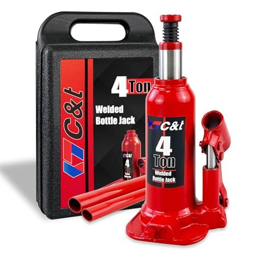 C&T 4 Ton (8,000 lb) Bottle Jack with Carrying Case, C&T 4 Ton (8,000 lb) Bottle Jack with Carrying Case, Welded Hydraulic Bottle Jack for Car, Pickup, Truck, RV, Repair Vehicle