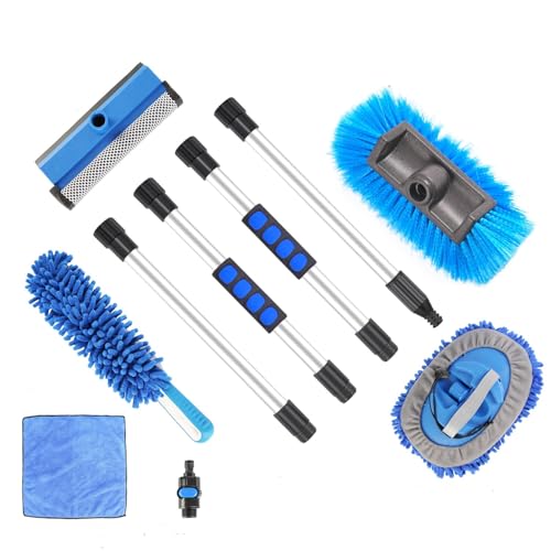 Car Washing Kit with Long Handle Brush, Microfiber Mop, Squeegee, Car Washing Kit with Long Handle Brush, Microfiber Mop, Squeegee, and Wheel Layer Brush for Complete Cleaning