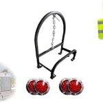Compatible with Kenworth Semi Truck Accessories Behind Cab Steel Single Spare Tire Holder for Size 295/75R22.5, 11R22.5, 255/70R22.5, 285/72R22.5 Plus Logo, 4X Trailer Tail Lights, Wipers+Vest