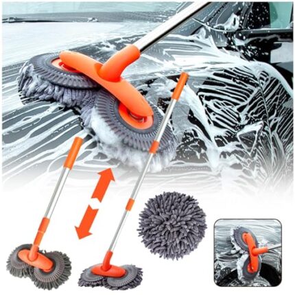 Generic Microfiber Car Wash Brush Mop Mitt, Long Handle Car Cleaning Kit, Scratch-Free Brush Duster Cleaning Tool (A)