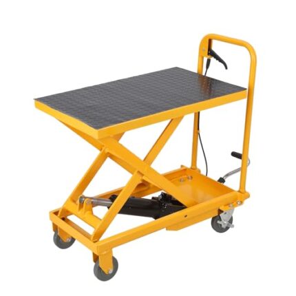 Hydraulic Lift Table Cart 1100lbs, Manual Single Scissor Lift Table with Non-Slip Pad, Elevating Hydraulic Cart for Material Handling and Transportation, Yellow