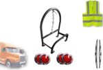 KOZAK Freightliner Semi Truck Accessories Behind Cab Steel Single Spare Tire Holder for Size 295/75R22.5, 11R22.5, 255/70R22.5, 285/72R22.5 Plus Logo, 4X Trailer Tail Lights, Wipers, Vest