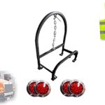 KOZAK Freightliner Semi Truck Accessories Behind Cab Steel Single Spare Tire Holder for Size 295/75R22.5, 11R22.5, 255/70R22.5, 285/72R22.5 Plus Logo, 4X Trailer Tail Lights, Wipers, Vest