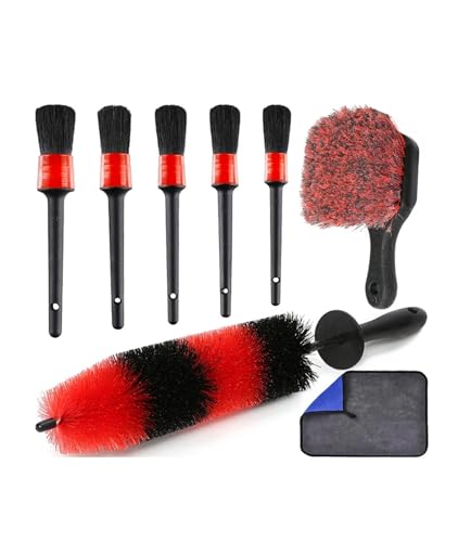 NATTCO Car Washing Kit Wheel Tire Brush Set Long Soft Bristle Detail Brushes Microfiber Cleaning Cloth Cleaning Wheel Car Detailing Kit (Color : Car18-8pcs)