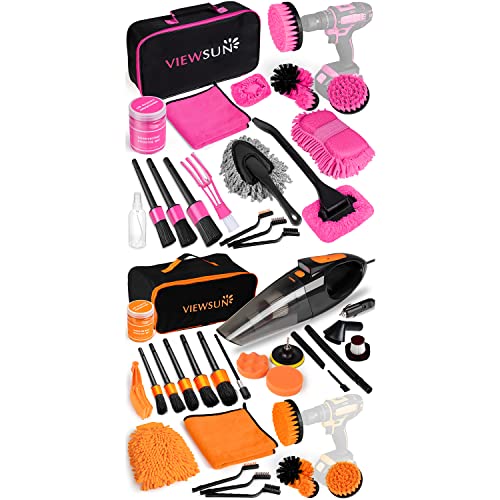 Viewsun 41PCS Car Cleaning Kit, Car Interior Detailing Kit with High Power Handheld Vacuum, Auto Detailing Drill Brush Set, Cleaning Gel, Complete Car Wash Kit Supplies for Deep Cleaning