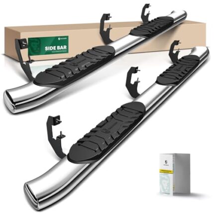 YHTAUTO 5 Inch Running Boards Side Steps Fit Ram 1500 2019-2025(Excl. Ram 1500 Classic), Crew Cab, Oval Bent Ends Stainless Steel Polished Chrome, Truck Cab Side Step Rails Off-Road Accessories