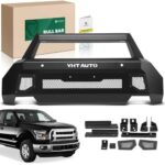 YHTAUTO Bull Bar Push Bar with Skid Plate Light Mount Fit Ford F-150 2021-2023, Carbon Steel Brush Guard for Truck Front Bumper Textured Black Off Road Accessories