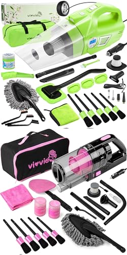 vioview Car Cleaning Detailing Kit Interior Cleaner, Car Cleaning Supplies with High Power Portable Car Vacuum Cleaner, Detailing Brush Set, Windshield Cleaner, Car Accessories for Women