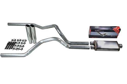 Truck Exhaust Kits - Shop Line Dual Exhaust Sytem 2.5 Truck Exhaust Kits - Shop Line Dual Exhaust Sytem 2.5 inch Aluminized Pipe Stainless Flow II Muffler Polished Rolled Tips with Corner Exit Adapters