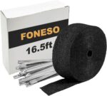 Black Exhaust Heat Wrap, Foneso 2'' x 16.5' Exhaust Header Wrap Tape Fiberglass Heat Shield Tape with 10pcs Stainless Steel Ties for Motorcycle Car Truck
