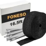 Black Exhaust Heat Wrap, Foneso 2'' x 16.5' Exhaust Header Wrap Tape Fiberglass Heat Shield Tape with 10pcs Stainless Steel Ties for Motorcycle Car Truck