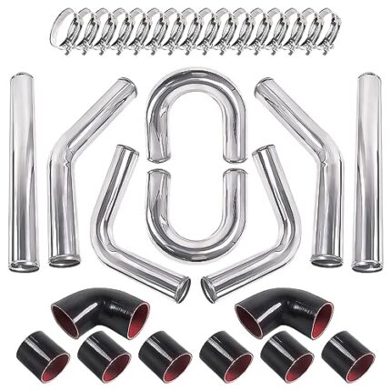 Aumtoni Universal 3" Inch Aluminum Intercooler U-Pipe Kit W/Silicone Hose and Stainless Steel T-Clamps