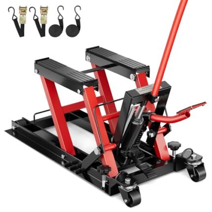 BreAro Motorcycle Jack 1500 Lbs Hydraulic Motorcycle Lift with Foot Pedal, Long Handle Motorcycle Lift Jack, 4.7-15 Inch Heavy-Duty Steel Motorcycle Lift for Motorcycles, ATVs, Dirt Bike