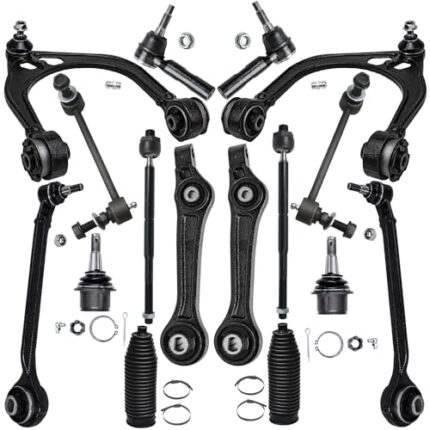 Detroit Axle - RWD Front End 16pc Suspension Kit for Chrysler 300 Dodge Charger Challenger Magnum, Control Arms Lower Ball Joints Sway Bars Inner Outer Tie Rods Boots Replacement
