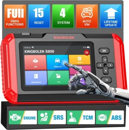KINGBOLEN S800 OBD2 Automotive Scanner,Car Diagnostic Tool,4-System Scan (Engine/TCM/ABS/SRS) with 15 Resets,Oil SAS TPMS Gear Brake Bleed Reset,Automotriz Code Reader, AutoVIN,Lifetime Fr-ee Update