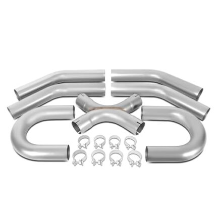 DNA MOTORING 3 Inch OD DIY Pipe Kit Universal Exhaust System 45 Degree 180 Degree Tubing Set with Clamps T304 Stainless Steel, ZTL-X-30