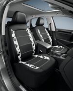 Leather Car Seat Covers: Cow Print Black PVC Bucket Seats, Universal Fit SUV Truck - Image 2