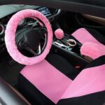 Riakrum 20-Pc Pink Car Seat Cover Set with Fluffy Steering Wheel Cover - Image 4