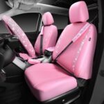 Pink Bling Diamond Car Accessories Set: Stylish Leather Seat Covers & Rhinestone Decor - Image 2