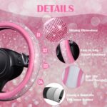 Pink Bling Diamond Car Accessories Set: Stylish Leather Seat Covers & Rhinestone Decor - Image 4