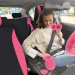 Fluffy Pink Black Car Seat Covers Full Set Universal Fit Women Comfort Accessories - Image 6
