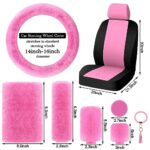 Riakrum 20-Pc Pink Car Seat Cover Set with Fluffy Steering Wheel Cover - Image 6