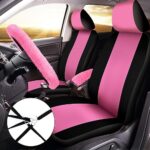 Riakrum 20-Pc Pink Car Seat Cover Set with Fluffy Steering Wheel Cover - Image 2