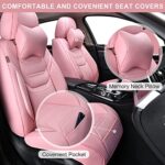 TIEHESYT Pink Leather Car Seat Covers Full Set Waterproof Universal Fit - Image 2