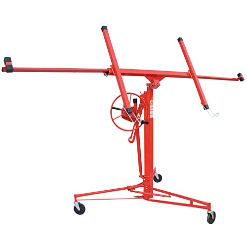 Drywall Lift 11' Drywall Panel Hoist Construction Rolling Caster Wheel Drywall Lift 11' Drywall Panel Hoist Construction Rolling Caster Wheel Lockable Tool Jack Lifter Jack Drywall Lift Construction Tools (Red)