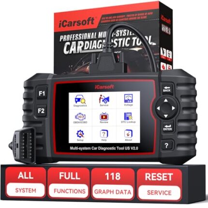 Full System Diagnostic Scan Tool for GM Ford Chrysler Jeep Scanner, iCarsoft US V2.0 in-Depth Diagnose OBD2 Code Reader, Full Reset, Battery Test for Buick/Chevrolet/Cadillac/GMC -2025