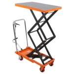 Hydraulic Lift Table Cart, 330lbs Capacity Double Scissor Table Cart with 49.6" Lifting Height, 4 Wheels, Non-Slip Pad, Elevating Cart for Material Handling and Transportation, Orange