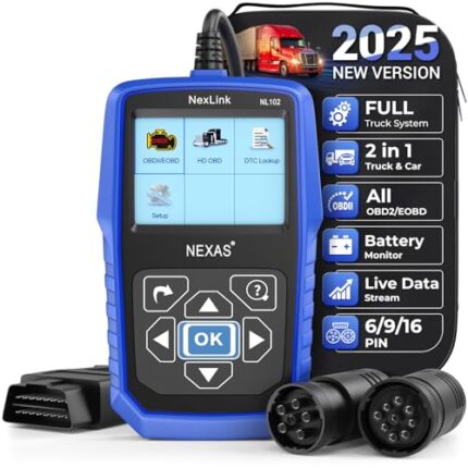 NEXAS Heavy Duty Truck Scanner NL102+ Full System Diesel Diagnostic Scan Tool for Cummins, Caterpillar, Detroit, International, PACCAR, etc, Support All OBD2 Modes 2 in 1 Code Reader for Truck & Car
