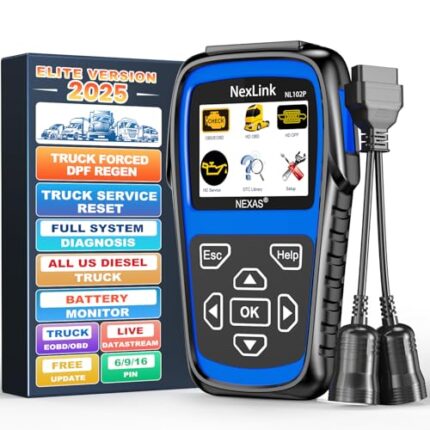 NEXAS NL102 Plus Full Systems Heavy Duty Truck Scan Tool Force DPF Regen Tool HDOBD/EOBD Diagnostic Scanner with Oil Reset Sensor Calibration Truck & Car 2 in 1 Code Reader (Elite Version)