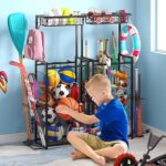 Compact Sports Gear Organizer: Ball Rack with Hooks & Elastic Straps, Black - Image 2