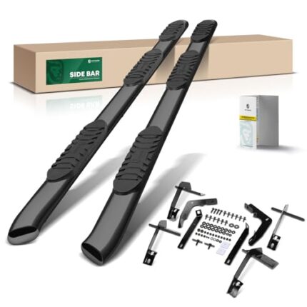 YHTAUTO 5 Inch Running Boards Side Steps Fit Ram 1500 2019-2024 (Excl. Ram 1500 Classic), Crew Cab, Oval Bent Ends Carbon Steel Black Powder, Truck Cab Side Step Rails Off-Road Exterior Accessories