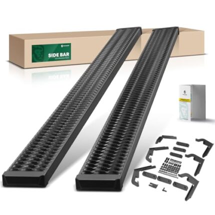 YHTAUTO 7" Running Boards Side Steps Fit 2007-2019 Chevy Silverado & GMC Sierra 1500/2500 HD/3500 HD, Crew Cab, Aluminum Black Powder, Truck Cab Side Step Rails Off-Road Exterior Accessories