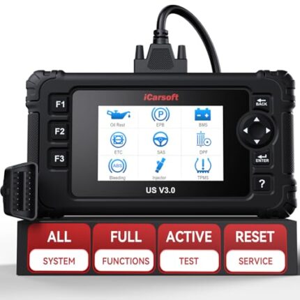 iCarsoft US V3.0 for GM/Ford/Chrysler/Jeep Bi-Directional Scan Tool, Full System Diagnostic Code Reader Scanner, 37 Reset Functions, AUTOVIN, Full OBD2, Lifetime Free Update- 2025