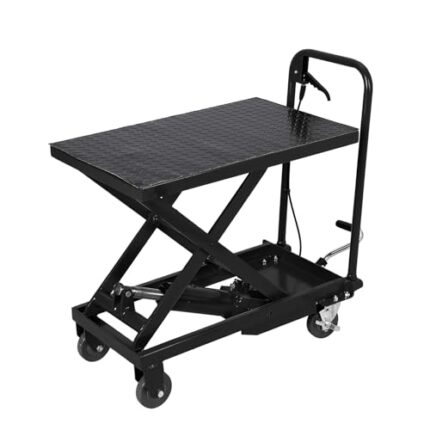 1100lbs Hydraulic Lift Table Cart, 34" Lifting Height, Manual Single Scissor Lift Table with 4 Wheels and Non-Slip Pad, Hydraulic Scissor Cart for Material Handling, Black