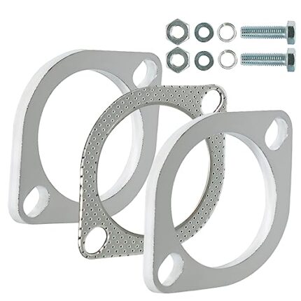Slmnliras 2 Bolt 3 inch/76mm Exhaust Flange Connection Kit Exhaust Flange & Exhaust Gasket Kit with Bolts & Nuts for 76mm Downpipe(2 Pcs Flange)