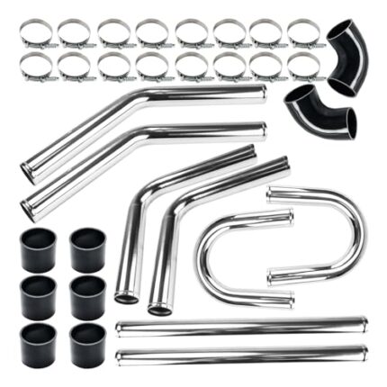 AUTOSITY 2" Universal Aluminum Pipe Tube Intercooler Pipe Kit Universal Turbo Intercooler Piping Polished 1.8mm,32 PCS,Silver