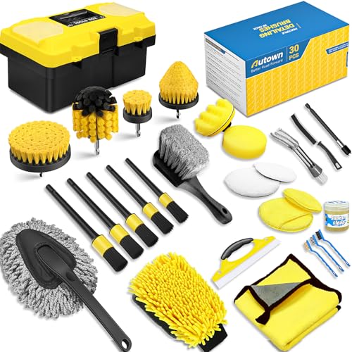 AUTOWN 30PCS Car Detailing Kits, Detailing Brush Set with Drill AUTOWN 30PCS Car Detailing Kits, Detailing Brush Set with Drill Brush Attachments and Portable Tool Box, Car Cleaning Kits for Interior, Exterior, Wheels, Windows