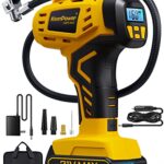 KeenPower Tire Inflator Portable Air Compressor - 2X Faster - 21V Rechargeable Battery Powered Handheld 160PSI Tire Inflator, Dual Power Supply Modes, Air Pump for Car Motorcycle E-Bike