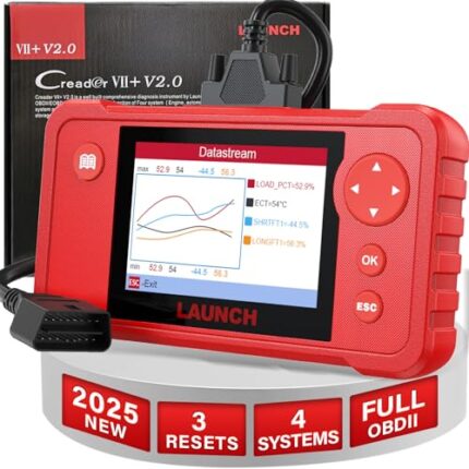 LAUNCH Creader VII+ V2.0 OBD2 Scanner Diagnostic Scan Tool, 2025 New Automotive Check ABS SRS Transmission and Engine Code Reader, 3 Reset Oil Service/Throttle Relearn/SAS Reset, Free Update