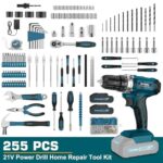 21V Cordless Drill Kit: 255-Pc Home Repair Tool Set with Drawer & Batteries - Image 2