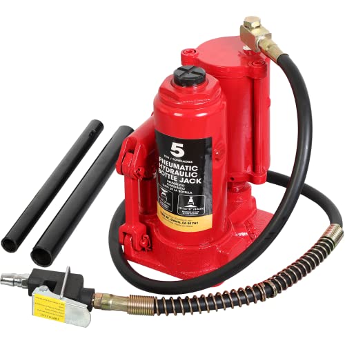 Torin 5 Ton (10,000 LBs) Pneumatic Air Bottle Jack with Torin 5 Ton (10,000 LBs) Pneumatic Air Bottle Jack with Manual Hand Pump, ATRQ05002B, Red